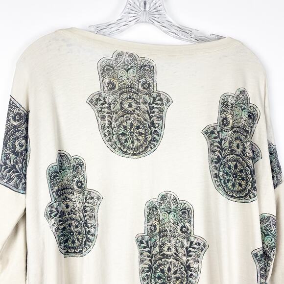 Chaser Hamsa Hands Graphic Oversize T-Shirt Off White Womens Size Small - Picture 9 of 12